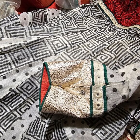 Ornate Handmade Dress & Shawl Set with Intricate Details, Size S - Picture 4 of 5